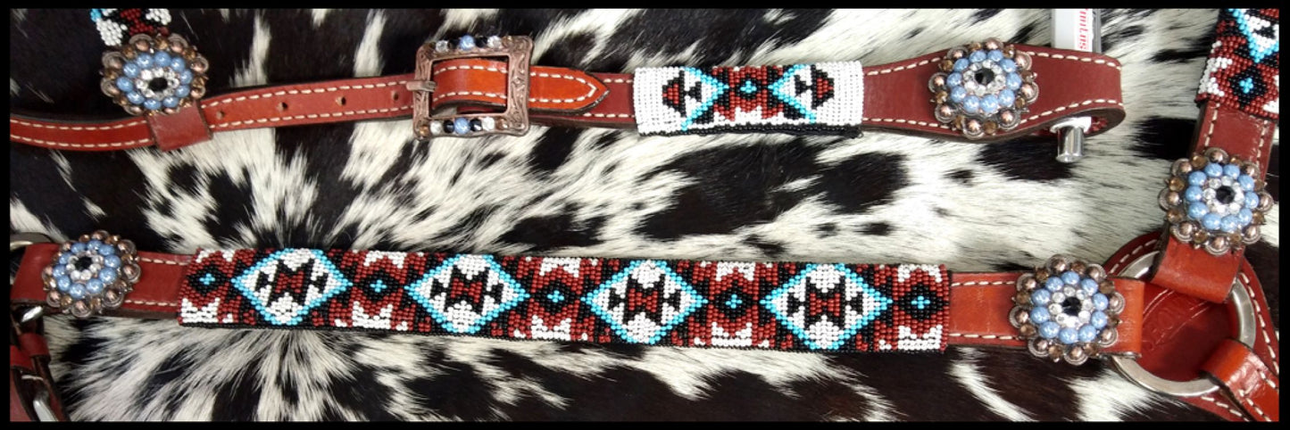 Beaded Southwest Design 4 Piece Set - black, white, red and teal