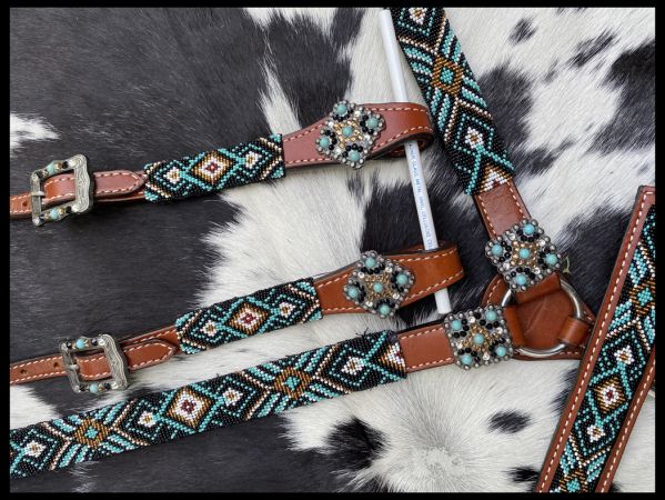 Beaded Southwest Design 4 Piece Set - teal and black