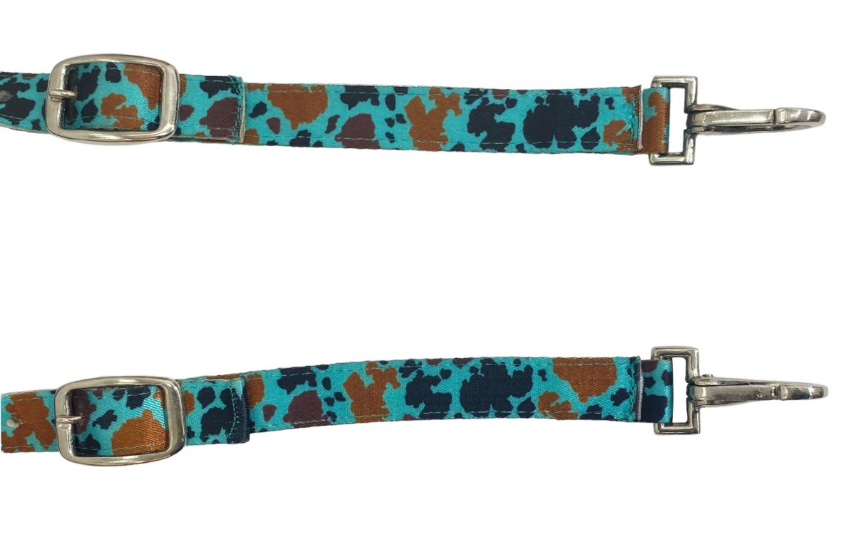 Teal Cow Print One Ear Nylon Headstall