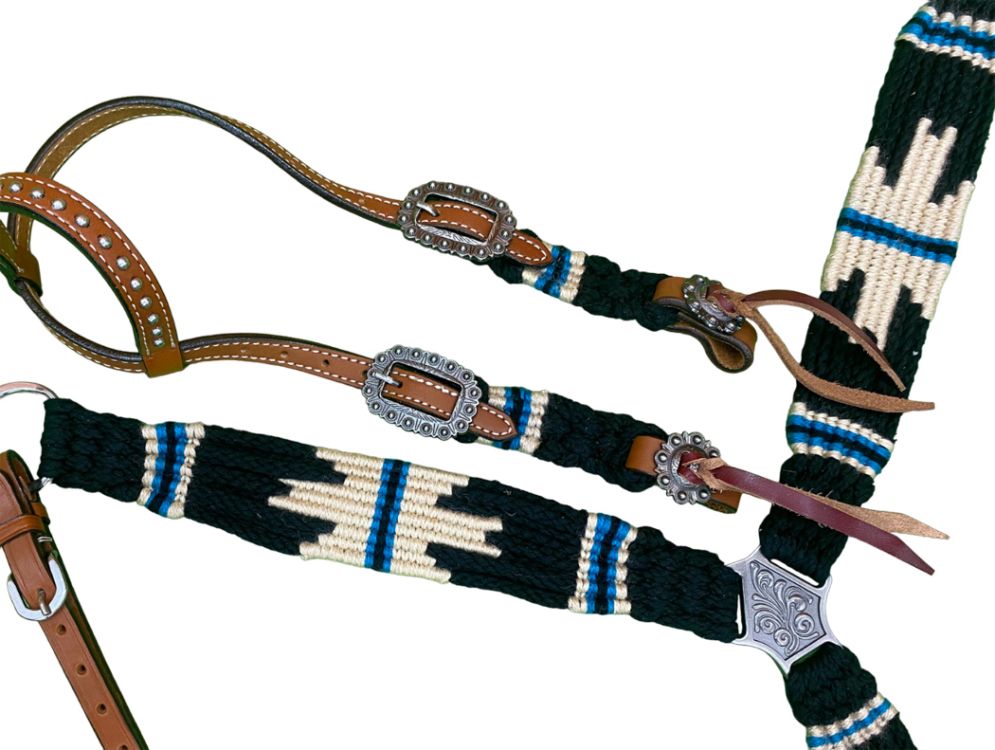 PONY Black, cream and blue corded tack set