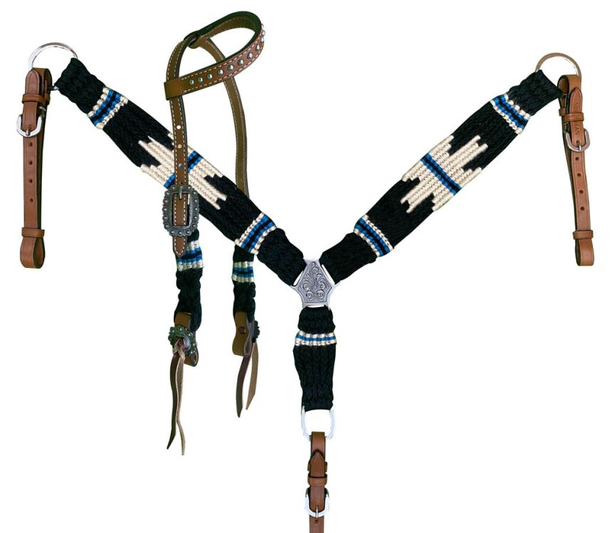 PONY Black, cream and blue corded tack set