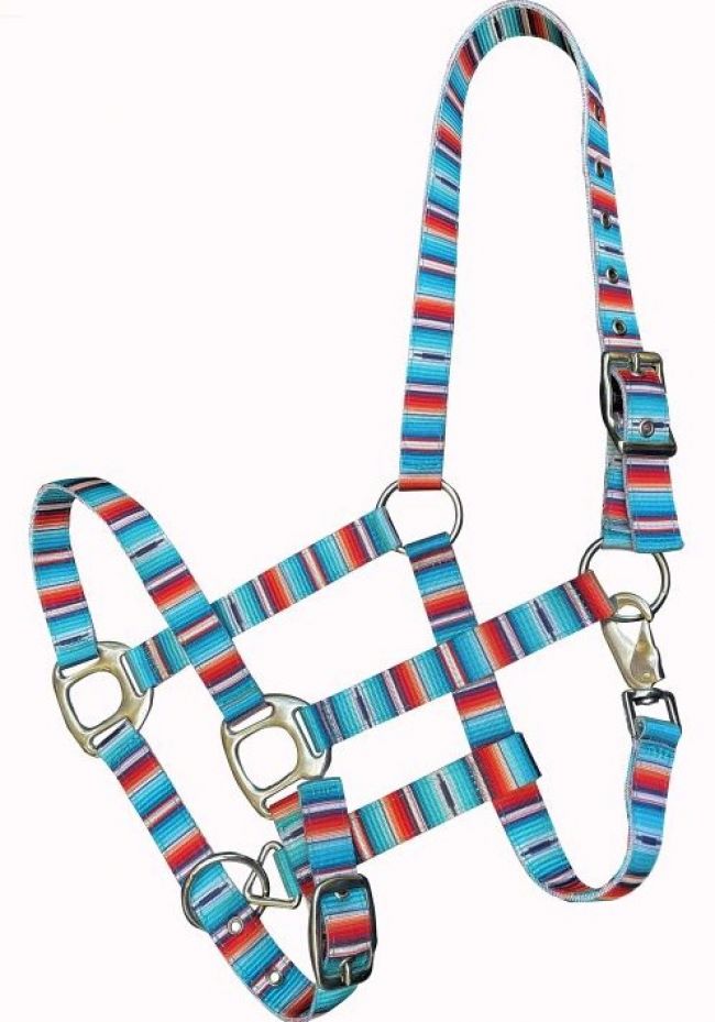 Premium nylon Horse sized serape print halter with nickel plated hardware