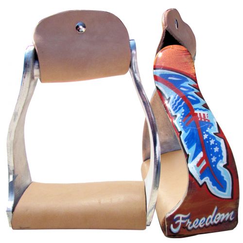 Red white and blue freedom feather stirrups