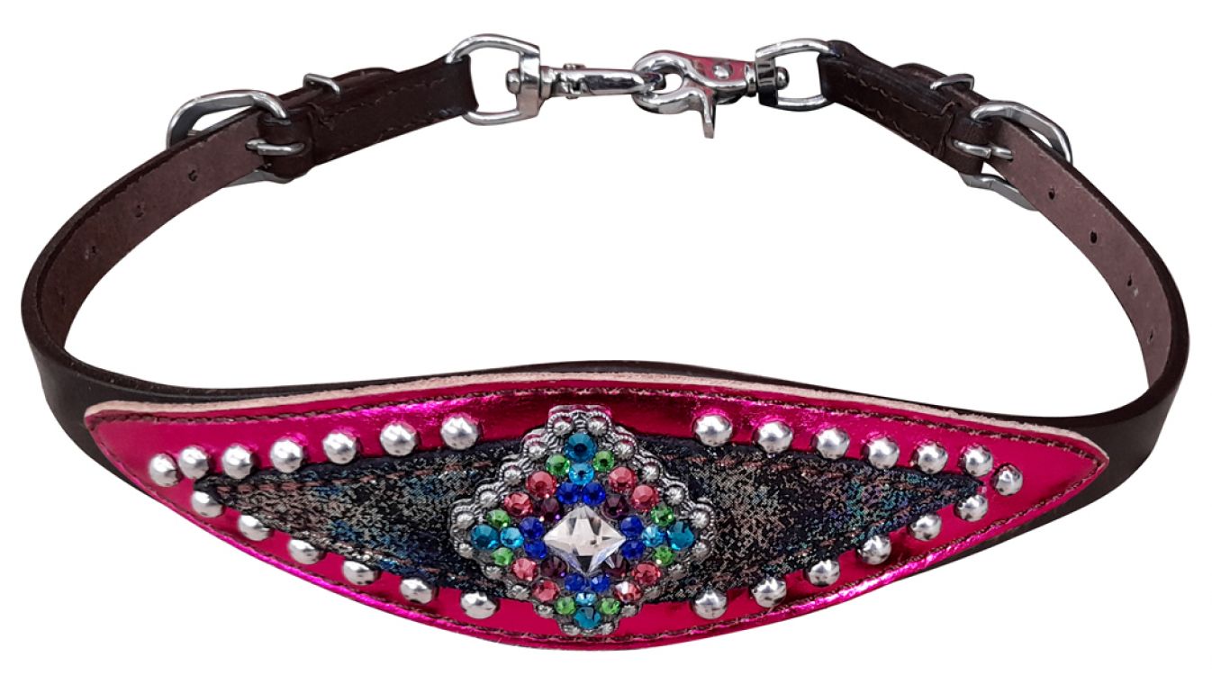 Rainbow Metallic & pink metallic wither strap with accent concho