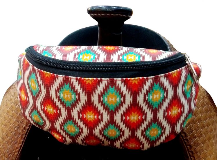 Aztec orange and red saddle pouch