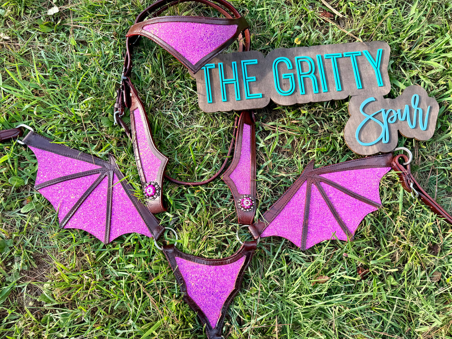 READY TO SHIP- Pink sparkle dragon tack set