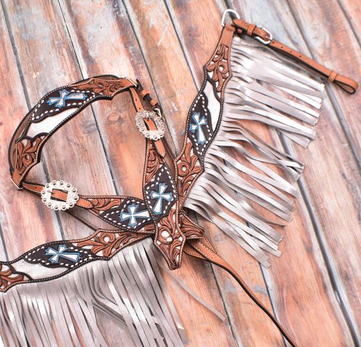 Silver fringe and cross tack set