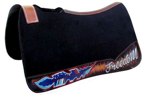 31" Wide x 32" black felt saddle pad with "Freedom" design