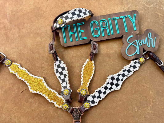 READY TO SHIP- Yellow Gold Checker Tack Set