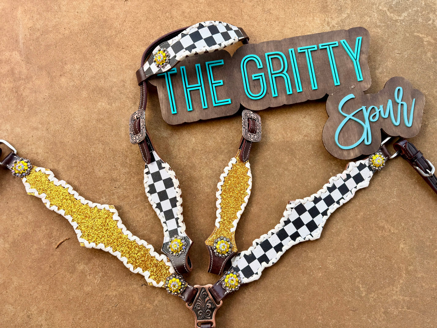 READY TO SHIP- Yellow Gold Checker Tack Set