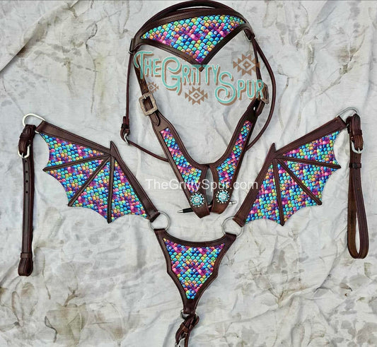 READY TO SHIP- Rainbow Dragon Tack Set