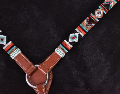 Teal and Red Navajo Beaded browband headstall and breast collar set