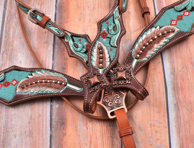 Turquoise Beaded Browband Headstall and Breast Collar Set