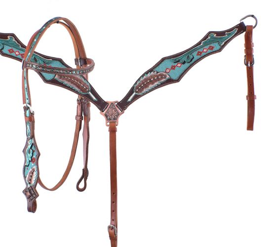 Turquoise Beaded Browband Headstall and Breast Collar Set
