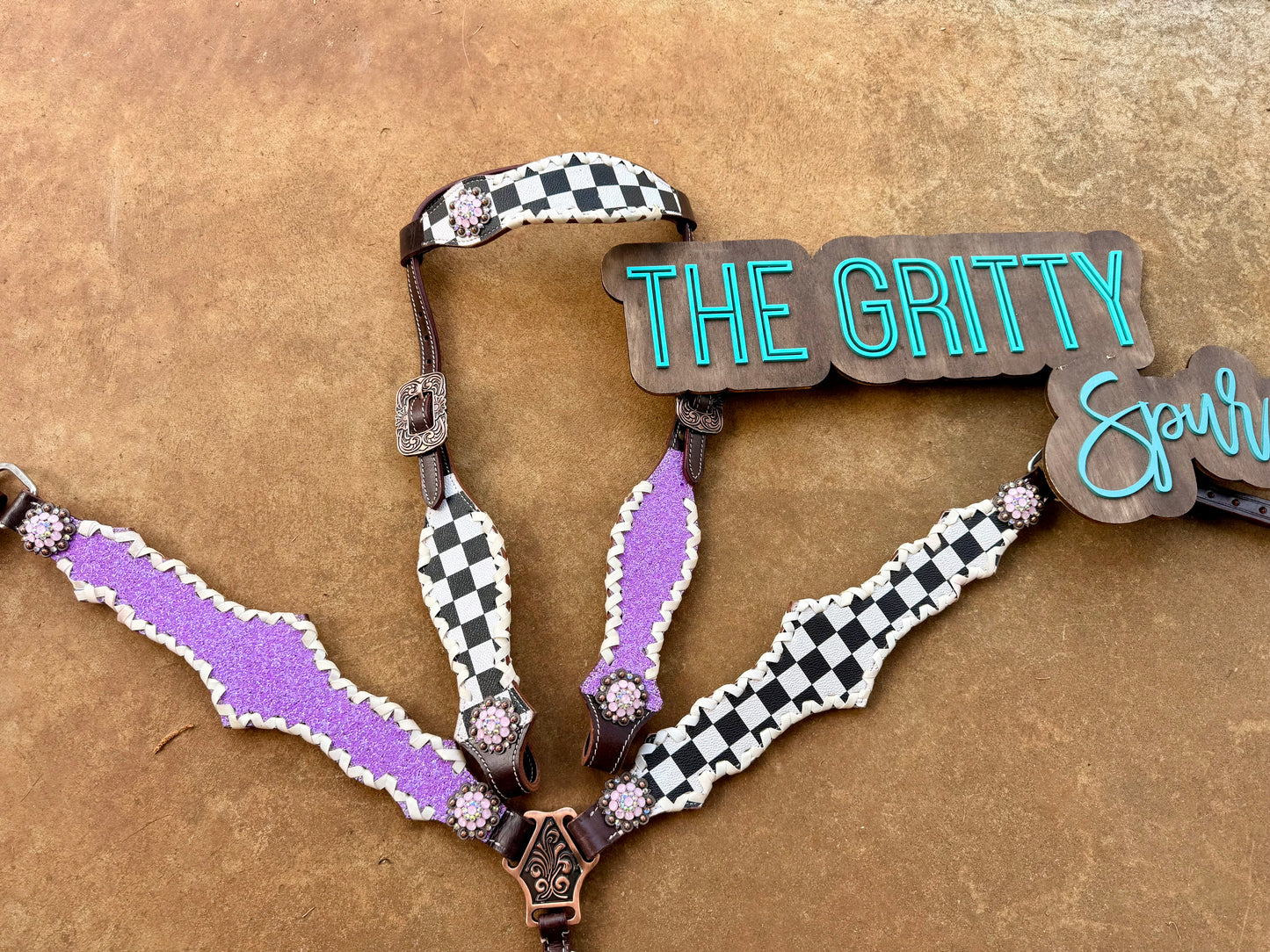 READY TO SHIP- Lavender Checker Tack Set