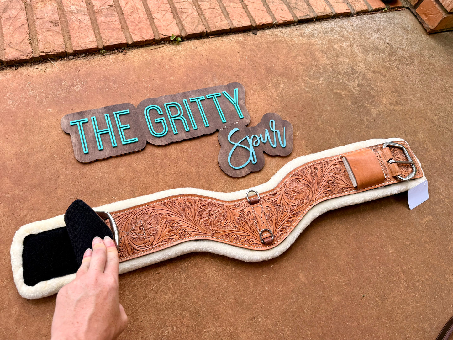 READY TO SHIP- Harness Leather Tooled Med Oil Girth