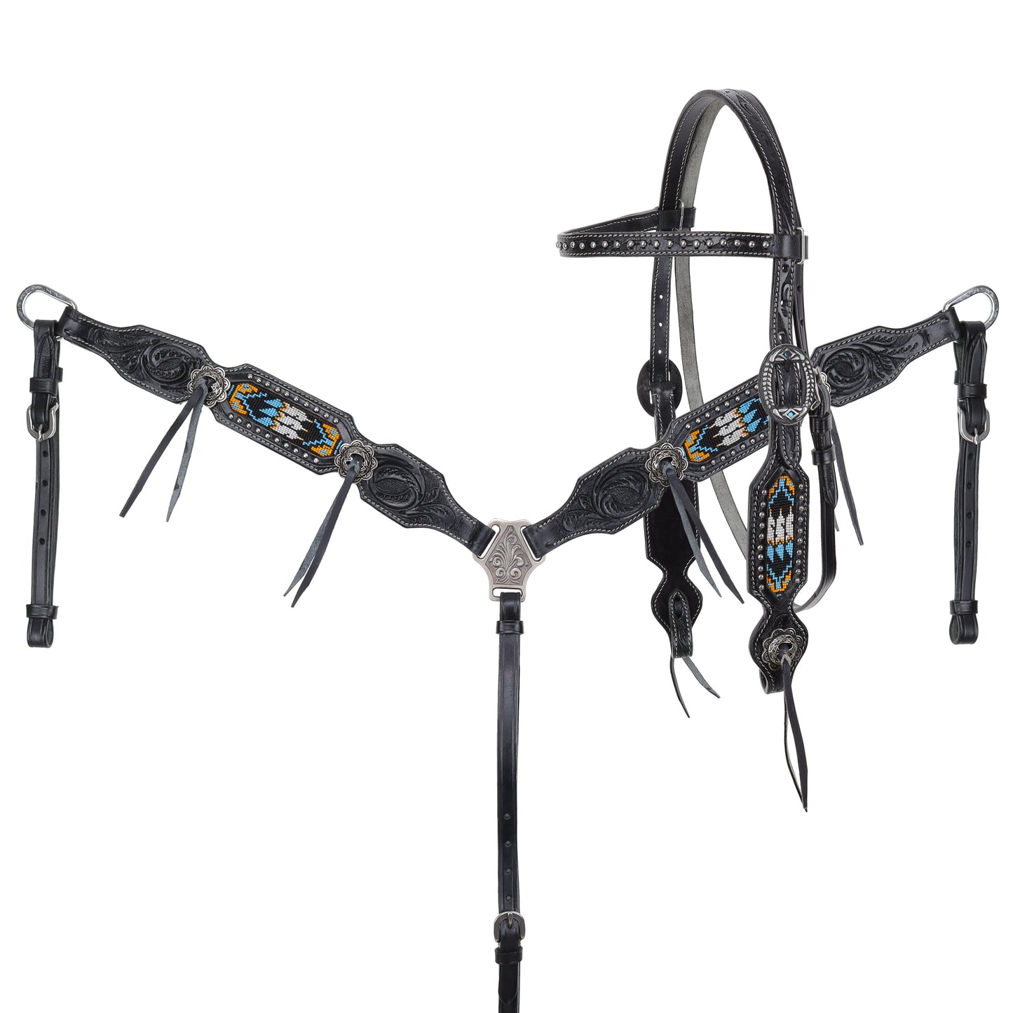 Sacred Feather Beaded Browband Headstall and Breastcollar Set