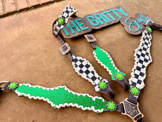 READY TO SHIP- Green Checker Tack Set