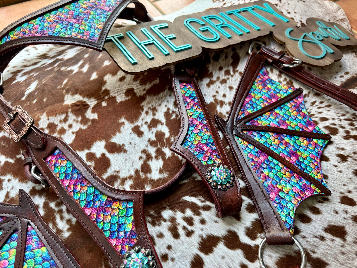 READY TO SHIP- Rainbow Dragon Tack Set
