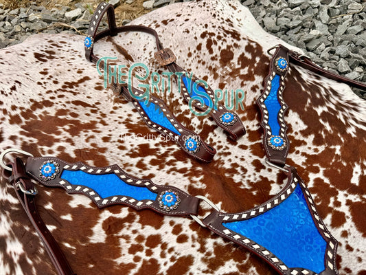 READY TO SHIP- Blue Cheetah Tack Set
