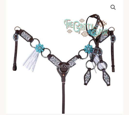 READY TO SHIP- Ring Tack set with Teal Flowers