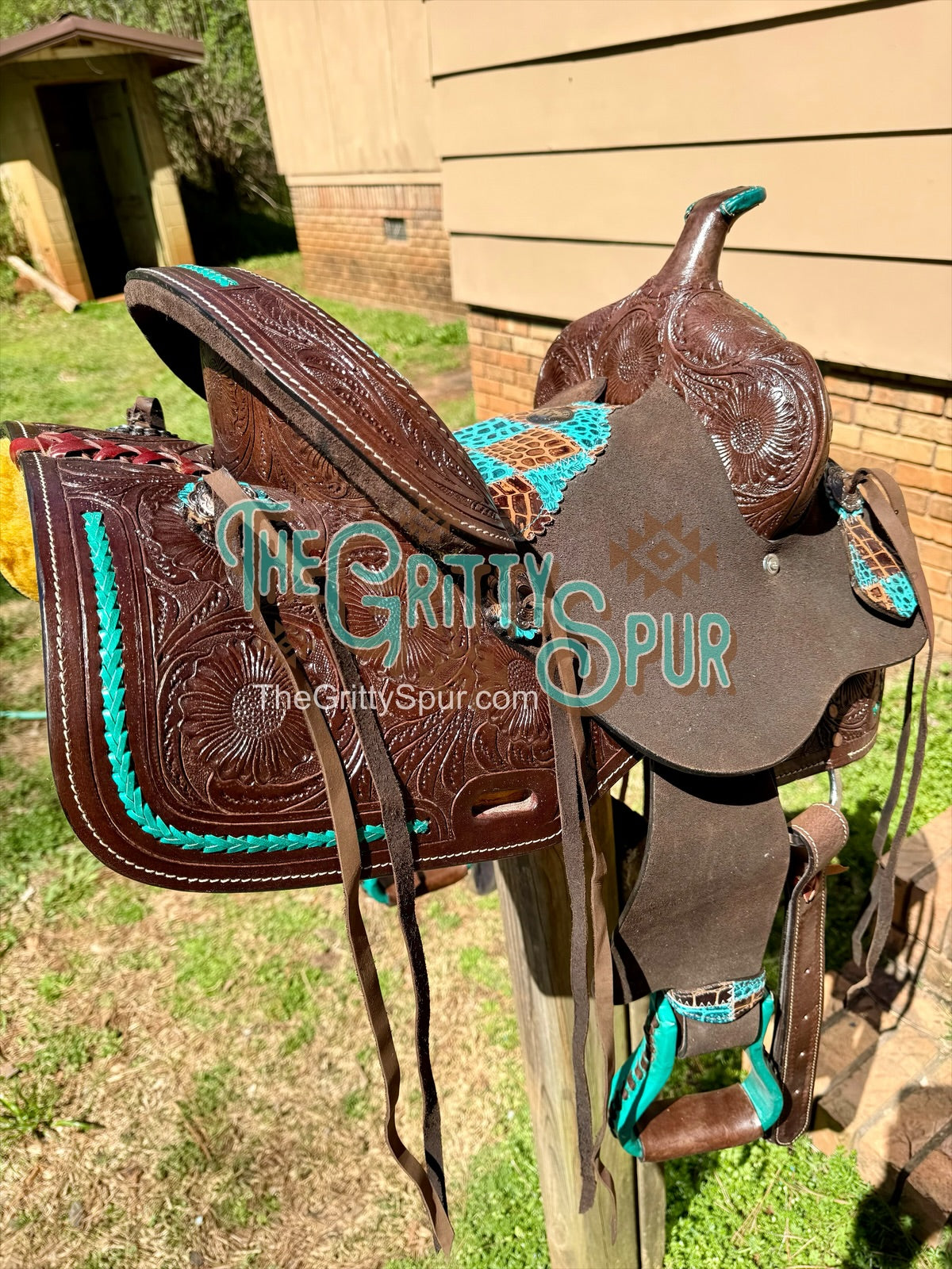 12" barrel saddle teal and gator