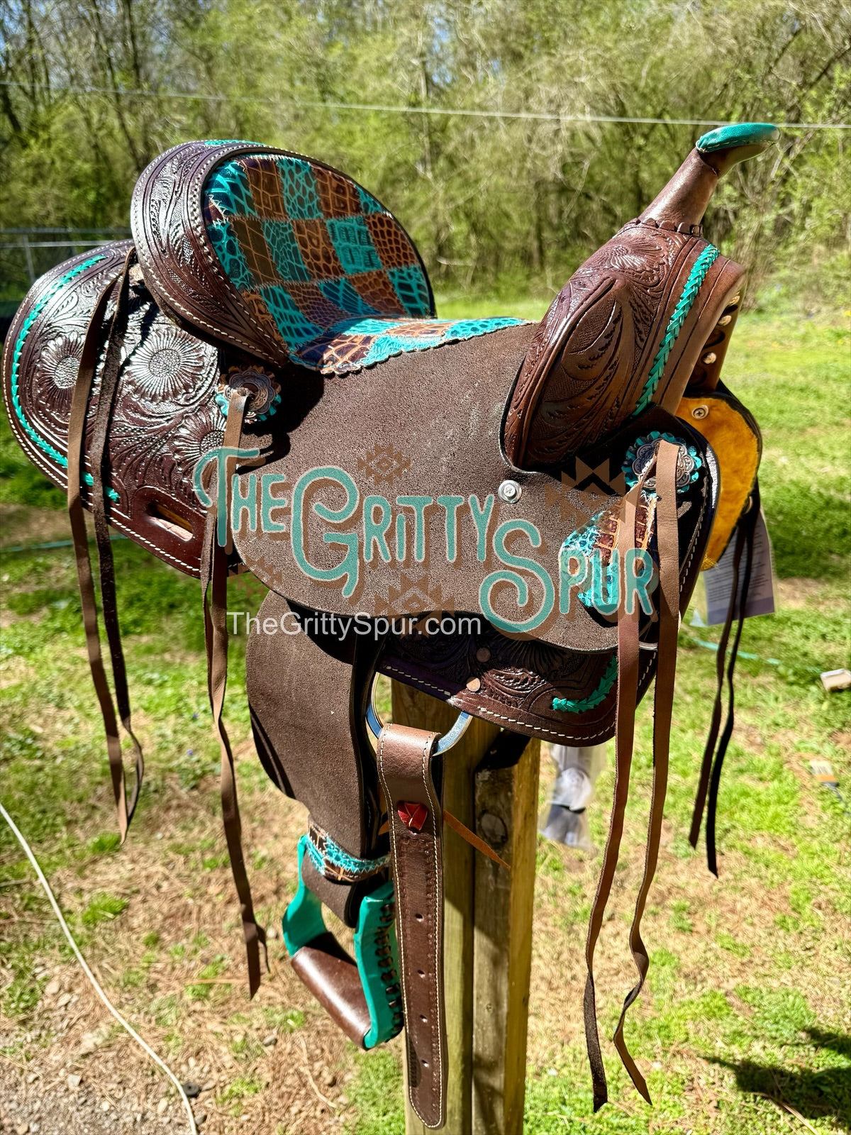 12" barrel saddle teal and gator