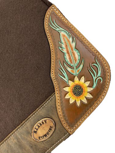28x30 Barrel Style 1” Brown felt pad with antiqued feather & sunflower design