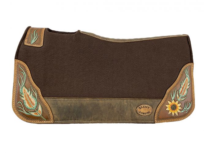 28x30 Barrel Style 1” Brown felt pad with antiqued feather & sunflower design