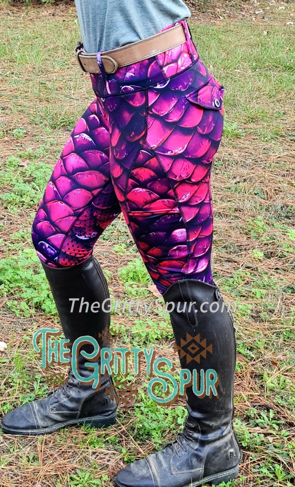 PRE ORDER- Gritty Spur brand leggings/breeches in pink dragon ๐