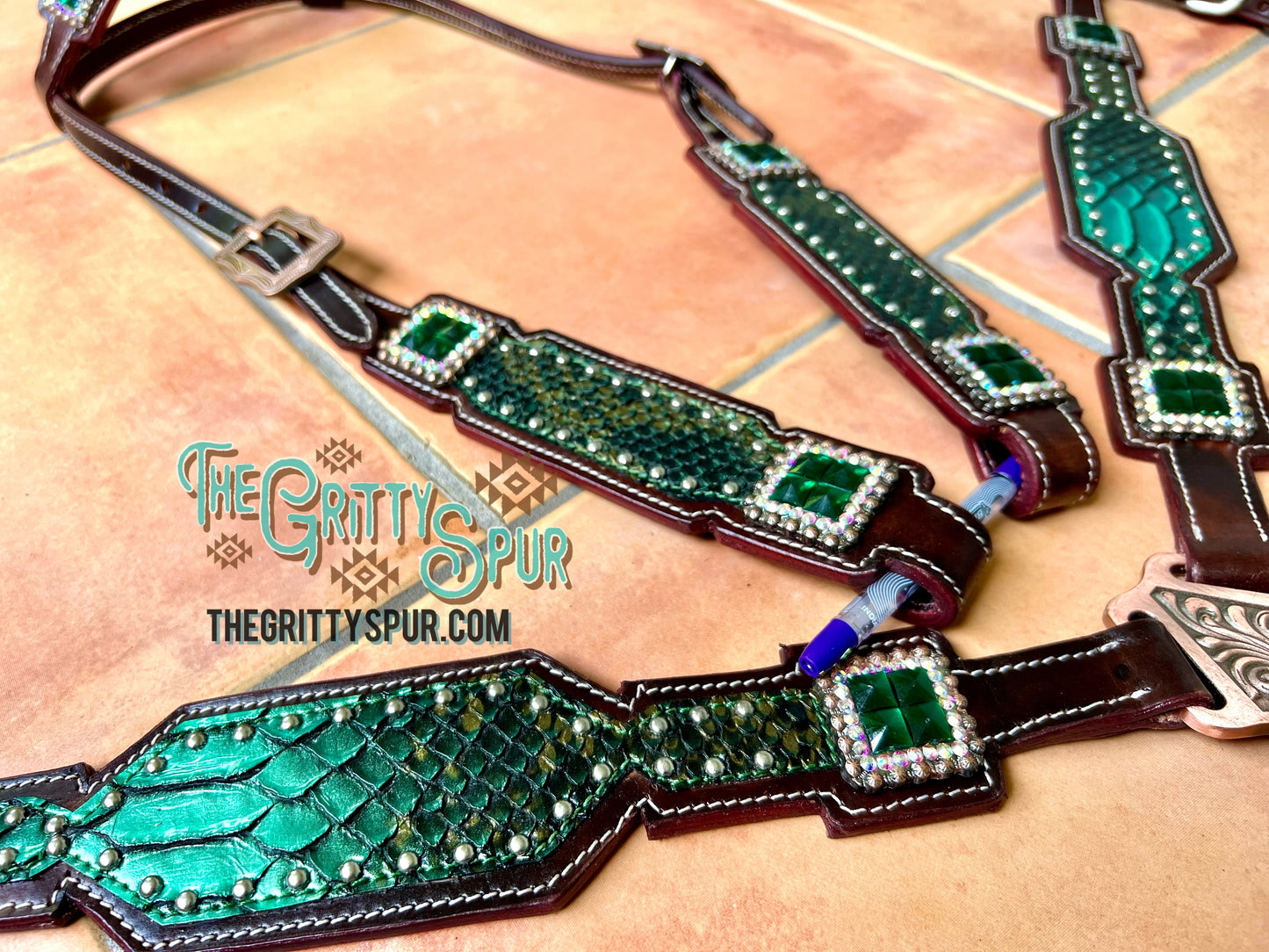 PRE ORDER Emerald green gator tack set
