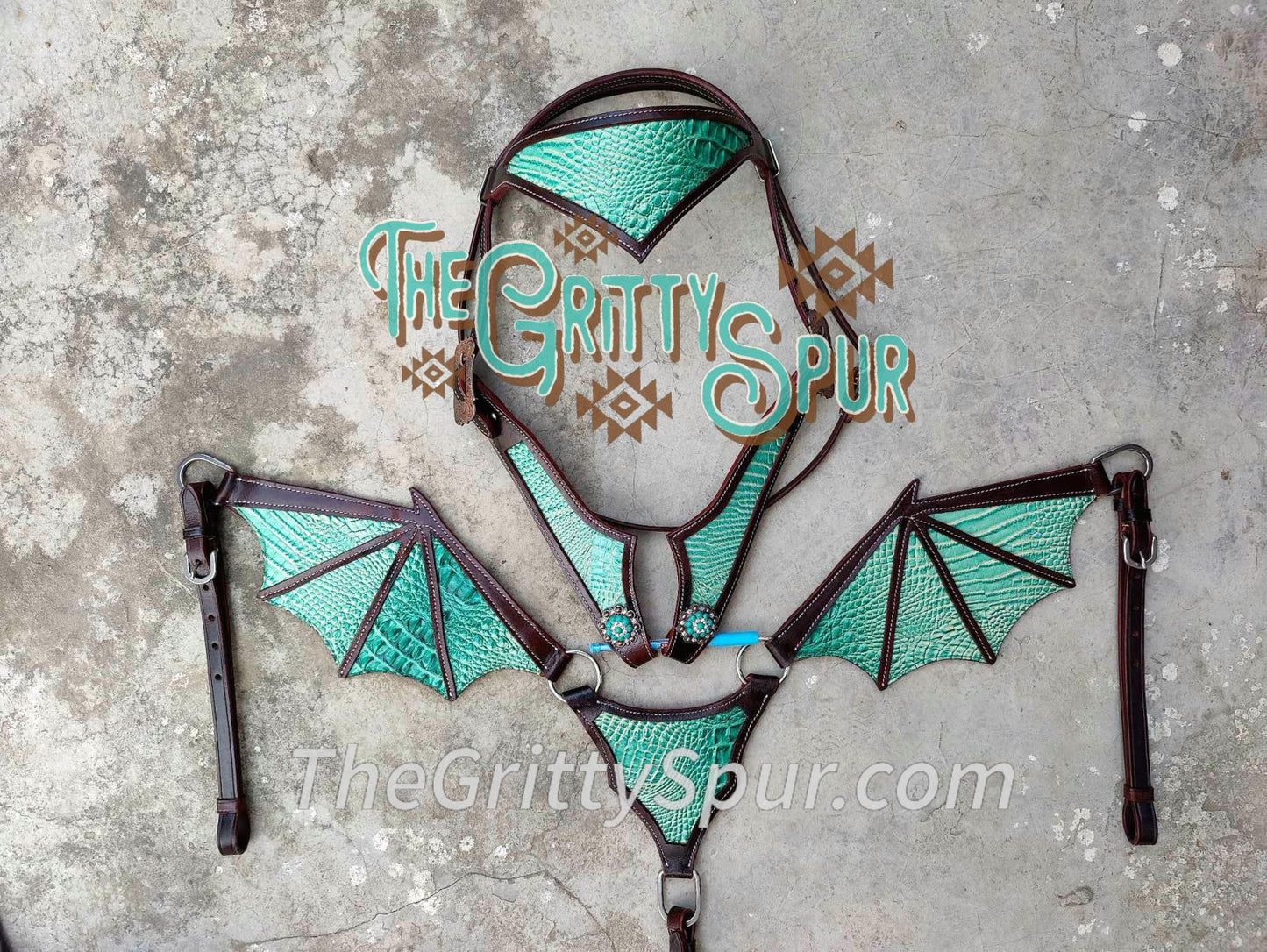 READY TO SHIP- Teal mint Gator Dragon Wing tack set