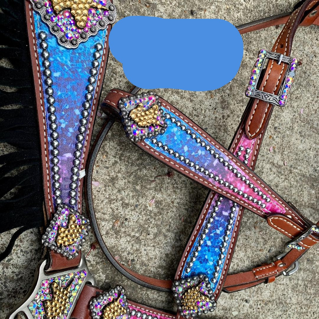 Galaxy unicorn purple and blue fringe tack set