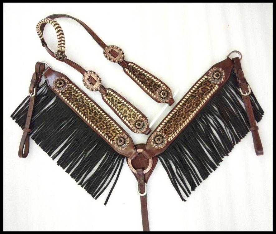 Cheetah bejeweled fringe tack set