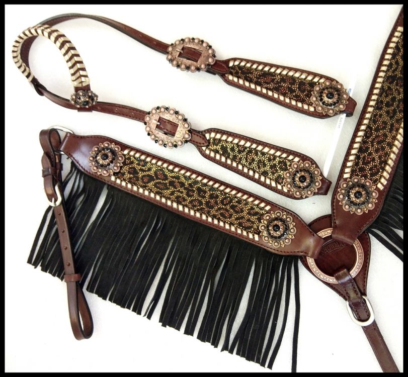 Cheetah bejeweled fringe tack set