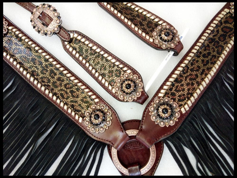 Cheetah bejeweled fringe tack set