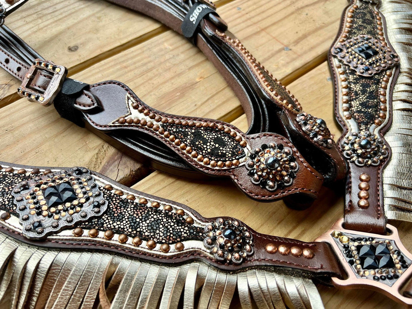 Cheetah with gold metallic fringe