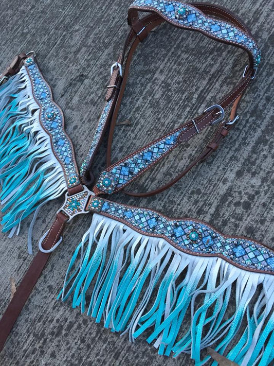 Mint Blue diamond fringe tack set