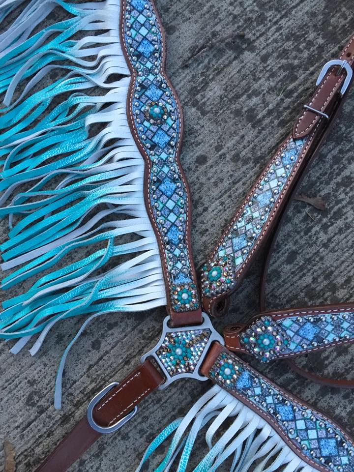 Mint Blue diamond fringe tack set