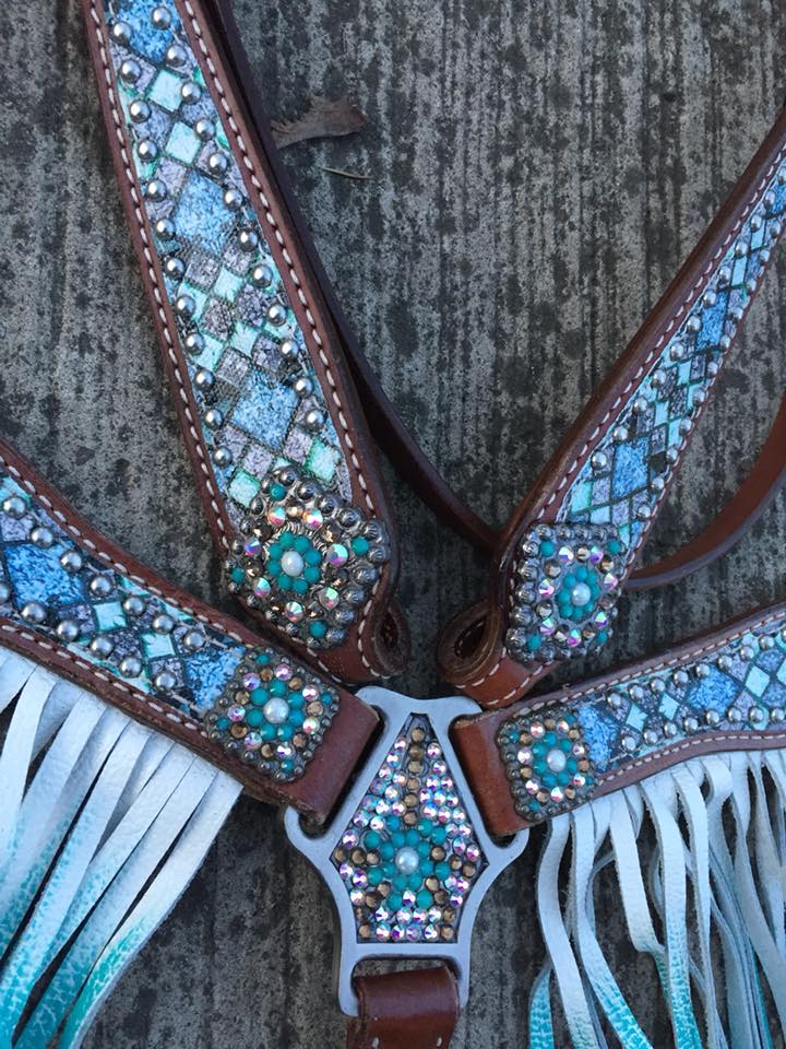 Mint Blue diamond fringe tack set