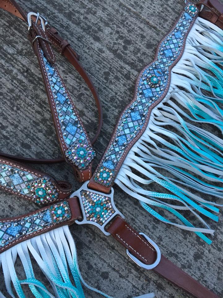 Mint Blue diamond fringe tack set