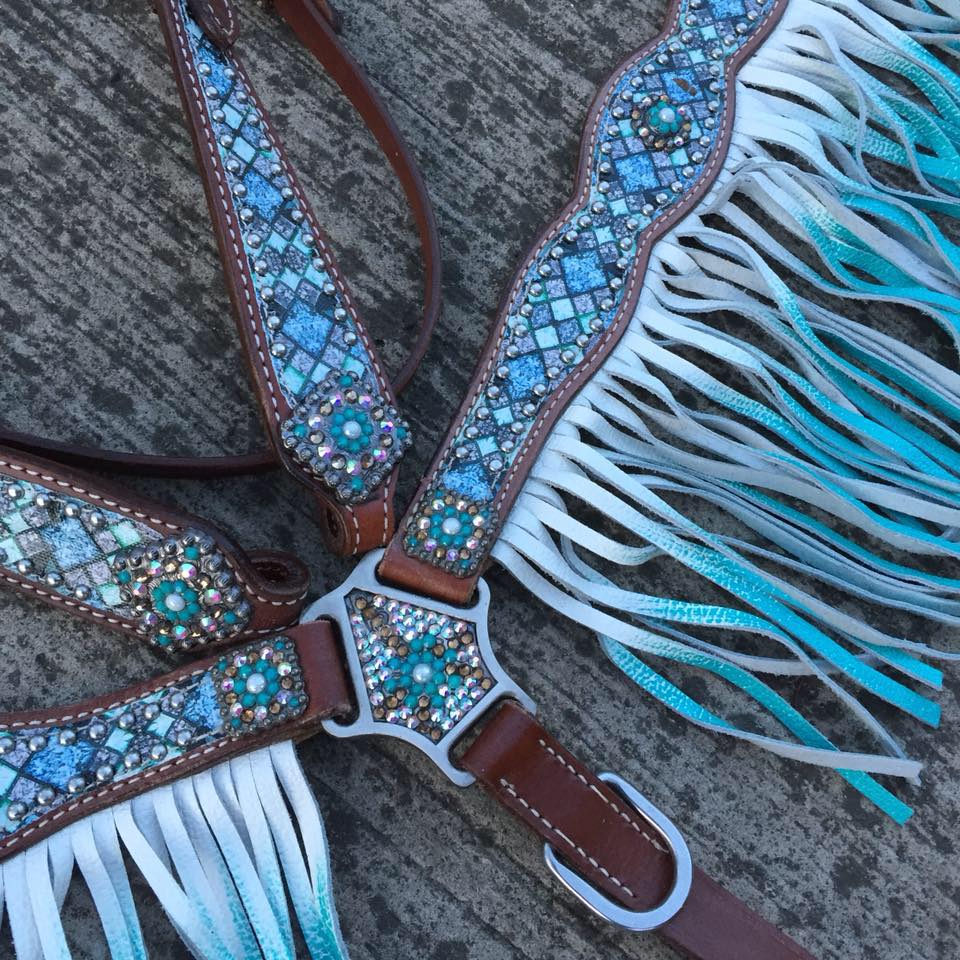 Mint Blue diamond fringe tack set