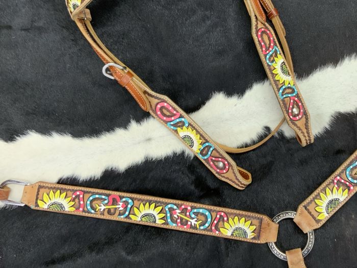 Arrow and Paisley sunflower painted tack set