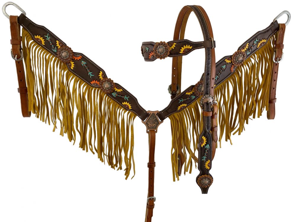 Hand painted sunflower and arrow design fringe tack set
