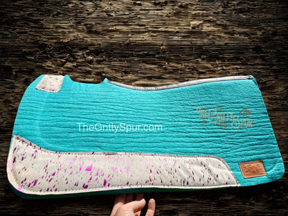 READY TO SHIP- Aqua 100% Wool Saddle Pad (choose details inside)