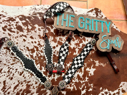 READY TO SHIP- Checker with black alligator tack set