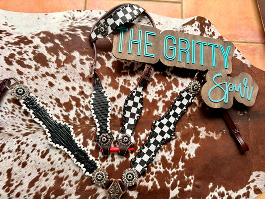 READY TO SHIP- Checker with black alligator tack set