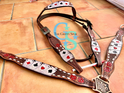 Rider's Luck Tooled Leather Browband Headstall and Breast Collar Set