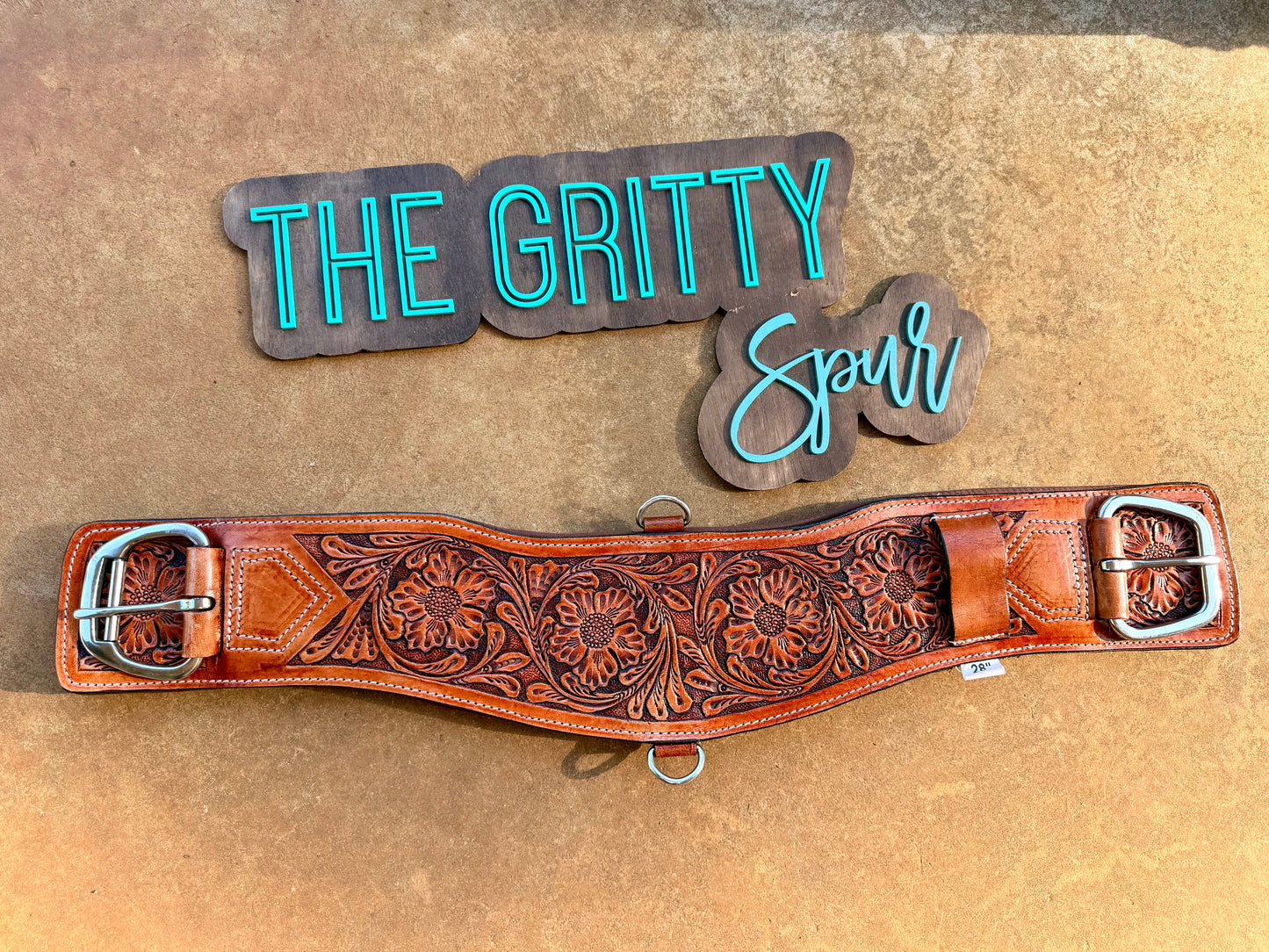 READY TO SHIP- Tooled Floral Leather Girth