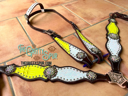 PRE ORDER- Yellow Gator with White Glitter Tack set